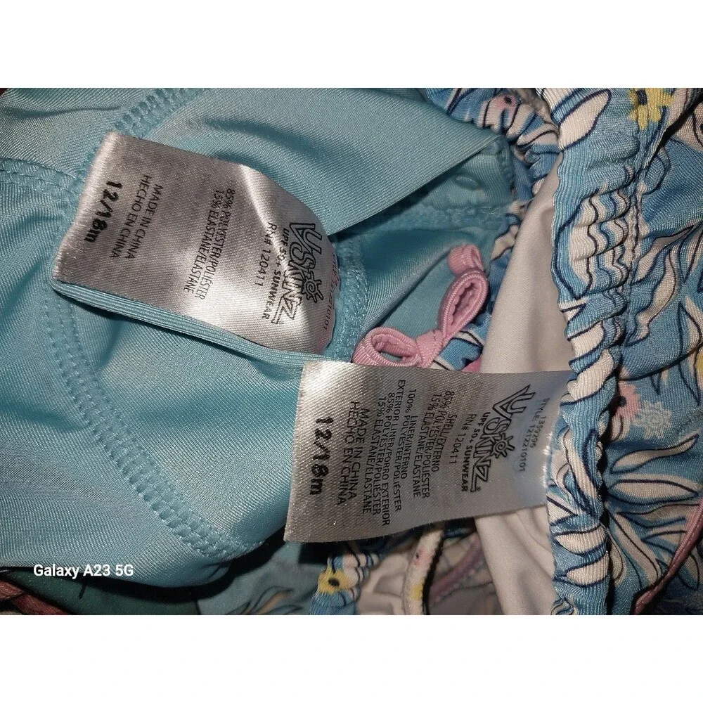 UV Skinz 3PC Swim Set UPF 50+ Graphic Tee /Skirt/Reversible Hat 12-18 Mo